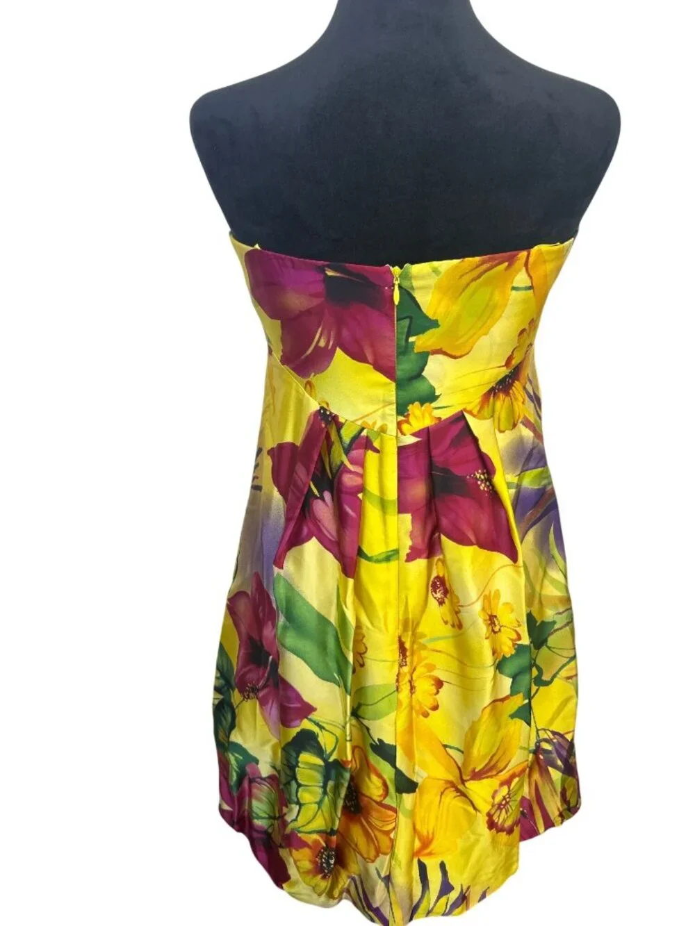 Cache' Women's Size 6 Satin Strapless Mini Dress Floral Tropical Resortwear - Picture 4 of 13